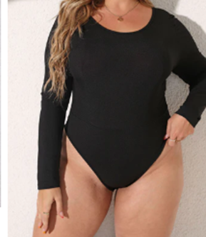 Plus Size Round Neck Long Sleeve Bodysuit