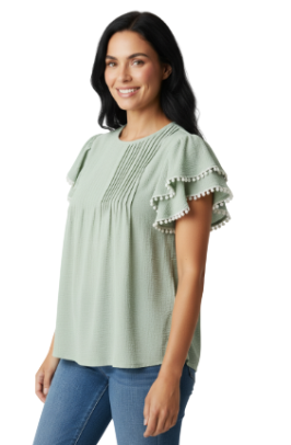 Pleated Flutter Sleeve Blouse
