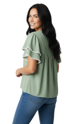 Pleated Flutter Sleeve Blouse