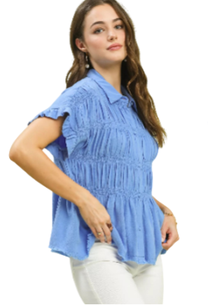 Smocked Flutter Sleeve Blouse