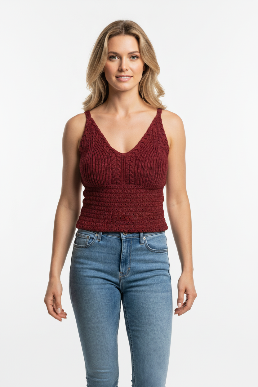 Cable Knit Pointelle Slim Fit V Neck Sweater Vest