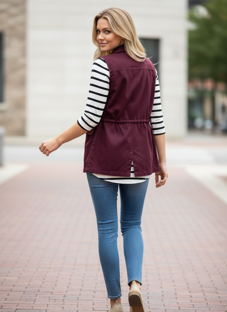 Drawstring Waist Vest with Pockets