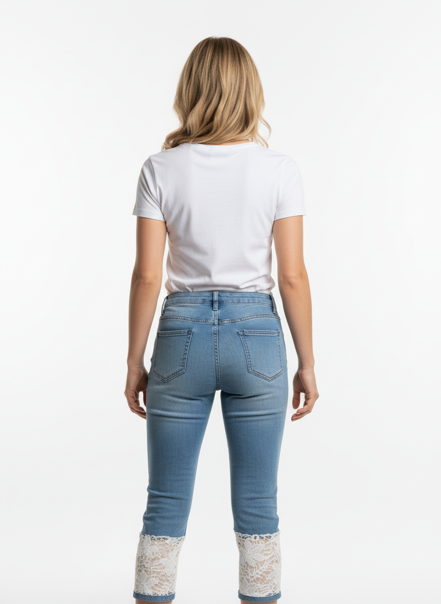 Full Size Lace Trimmed Capri Jeans Plus Size