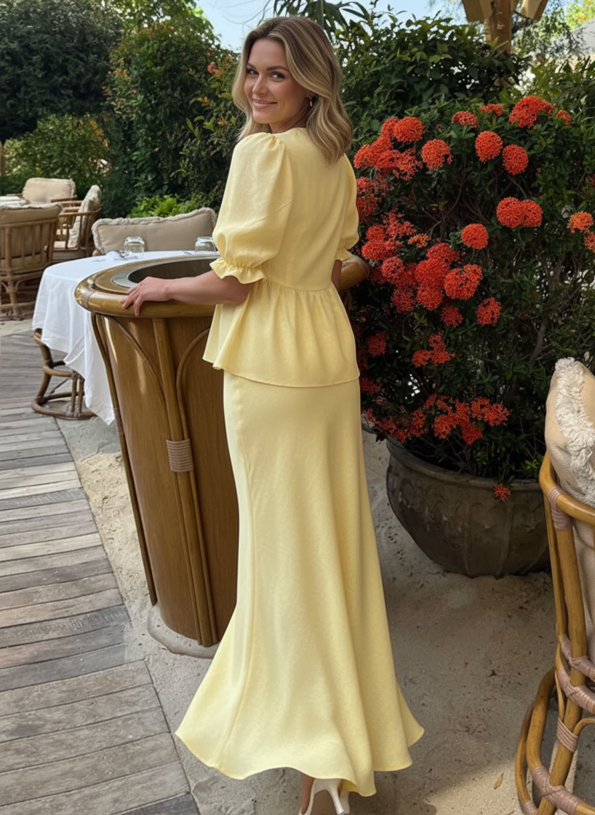 Tie Front Peplum Top and Skirt Set