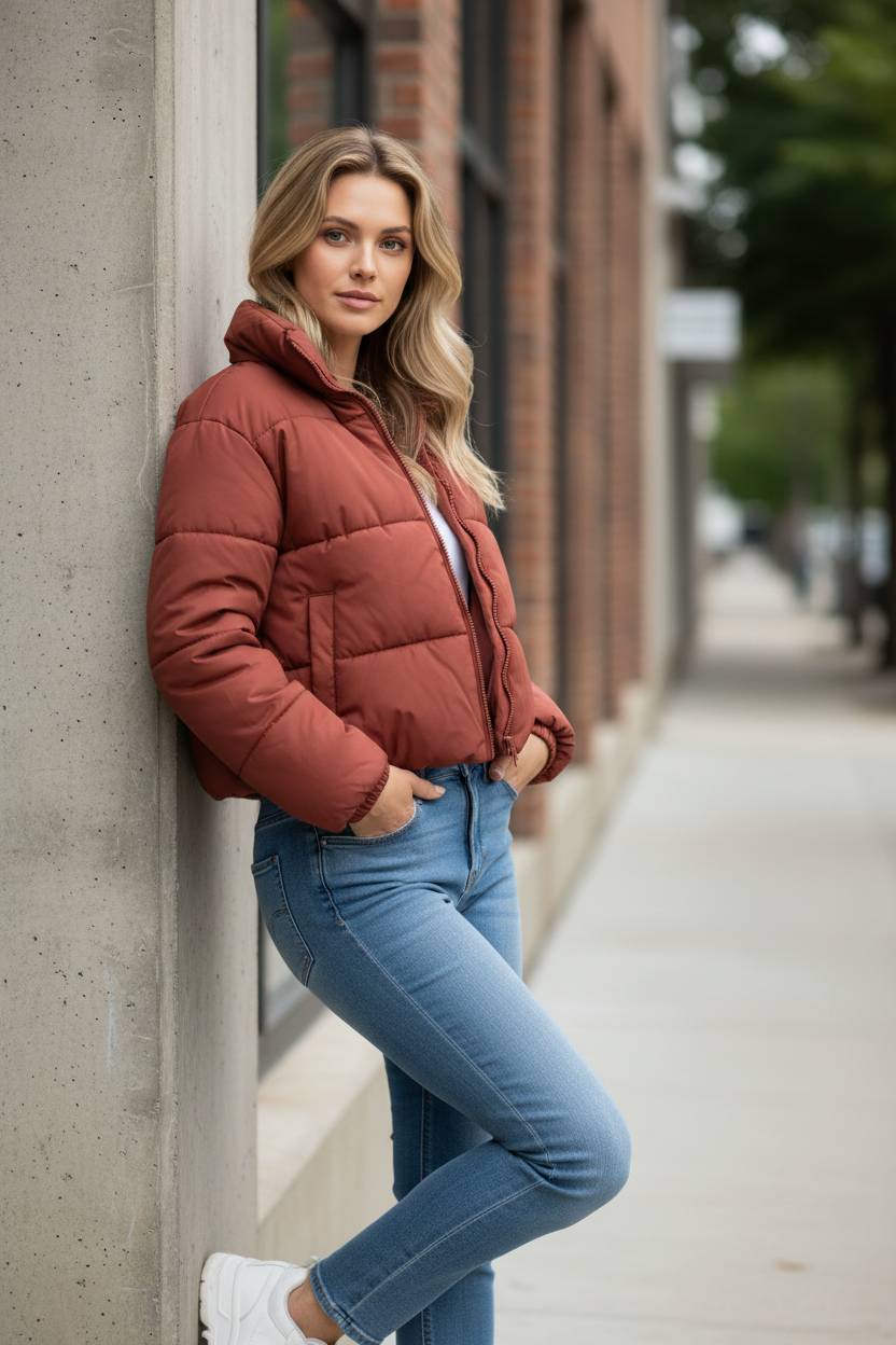 Zip Up Collared Neck Long Sleeve Winter Coat