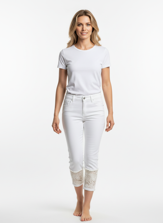 Full Size Lace Trimmed Capri Jeans Plus Size