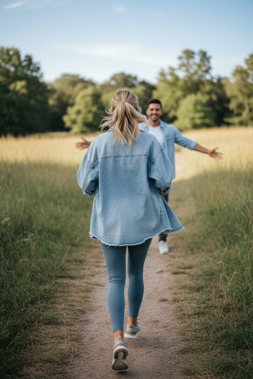 Collared Neck Raw Hem Long Sleeve Denim Shirt