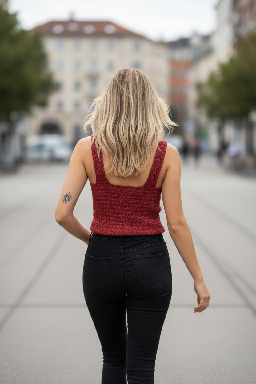 Cable Knit Pointelle Slim Fit V Neck Sweater Vest