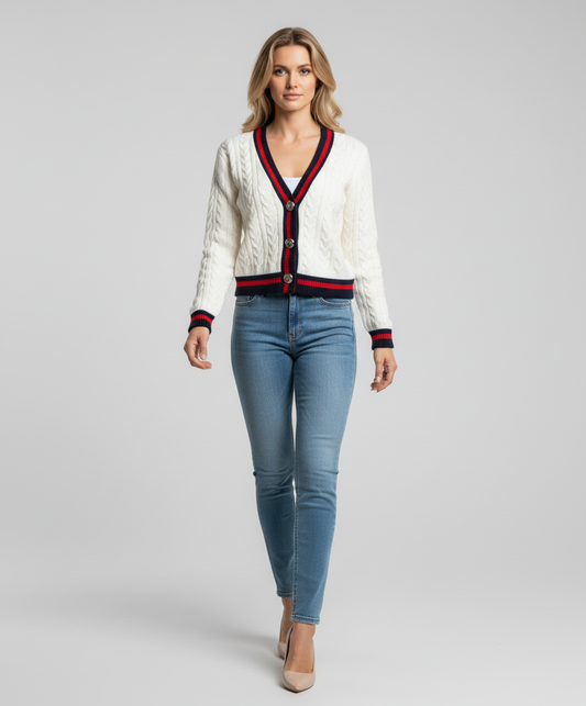 Cable Knit Button-Front Cardigan