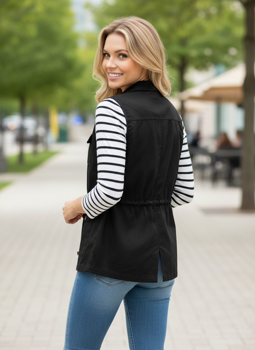 Drawstring Waist Vest with Pockets