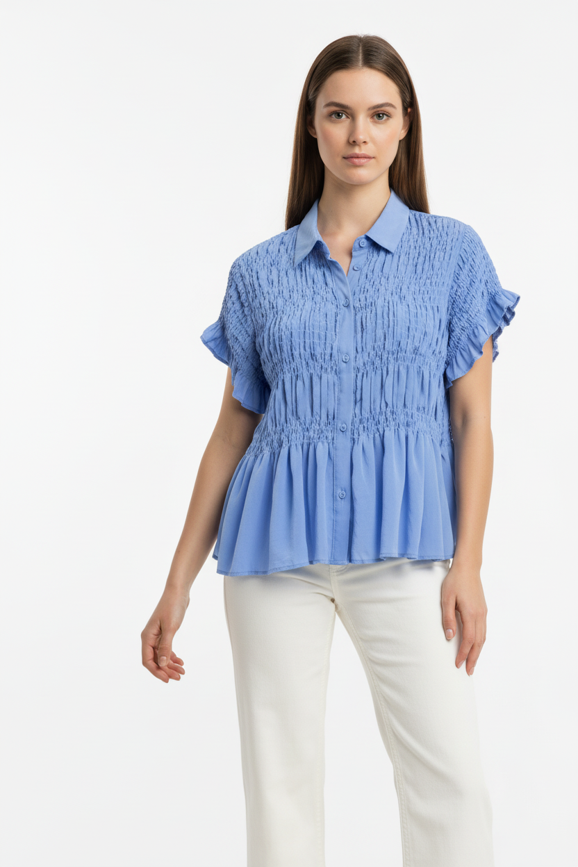 Smocked Flutter Sleeve Blouse