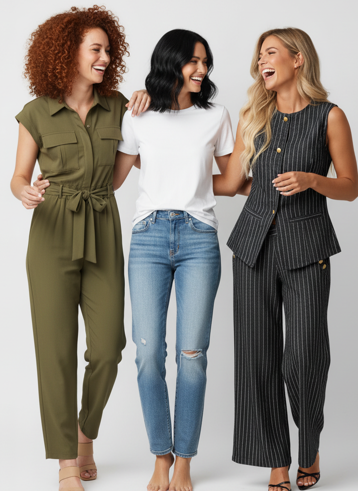 Striped Button Down Tank and Pants Denim Set