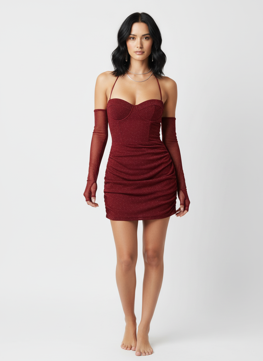 Glitter Mini Dress with Sleeves