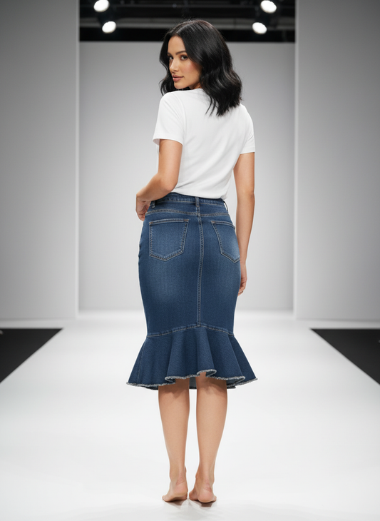 Raw Hem Mermaid Denim Skirt