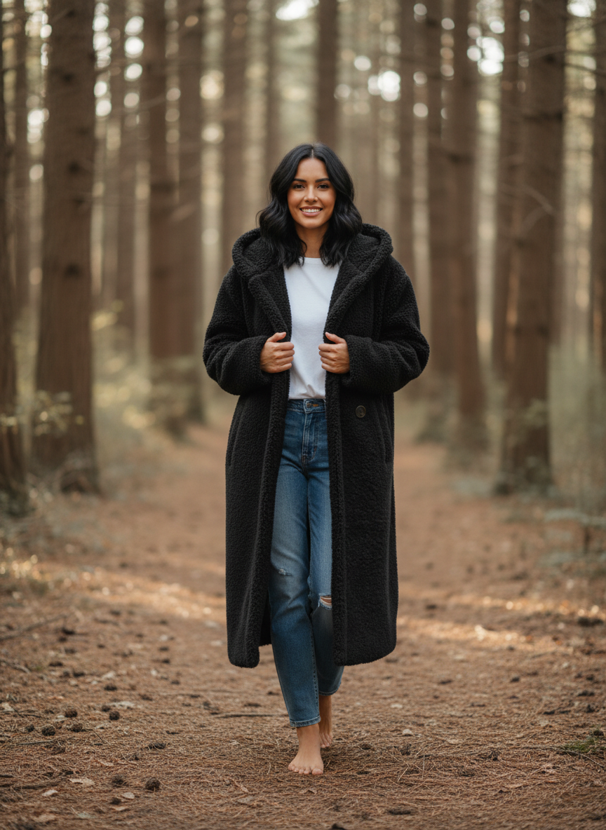 Teddy Bear Hooded Longline Outerwear