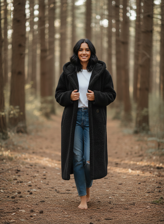 Teddy Bear Hooded Longline Outerwear