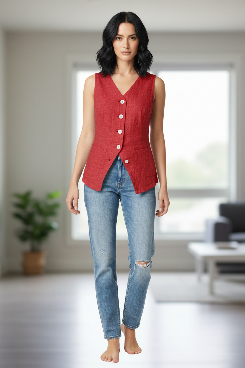 Button Down V-Neck Vest
