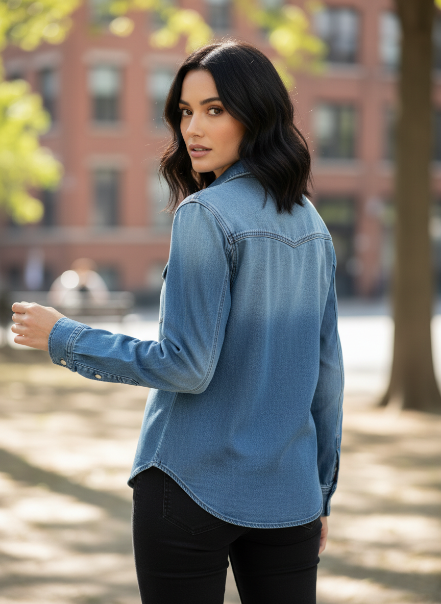 Button Down Classic Western Style Denim Top