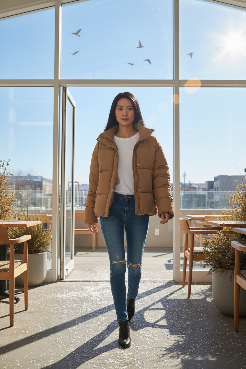 Zip Up Collared Neck Long Sleeve Winter Coat