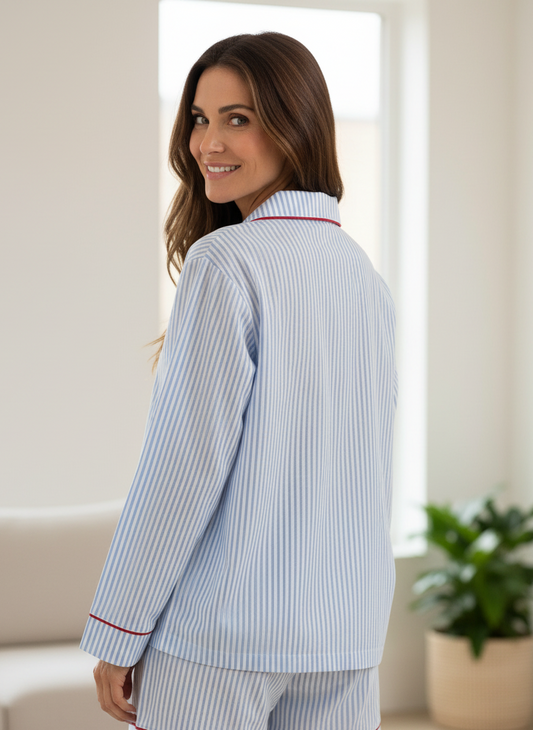Striped Button Up Shirt and Shorts Lounge Set