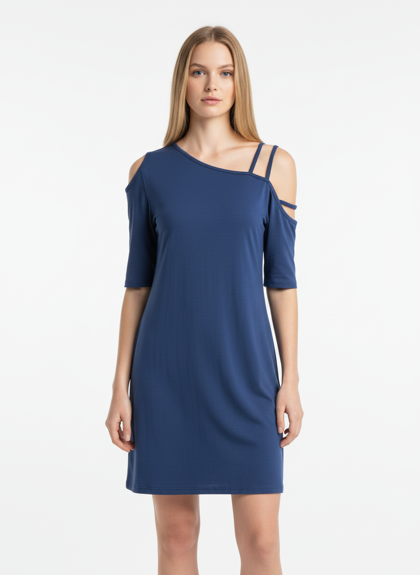 Asymmetrical Neck Half Sleeve Mini Dress