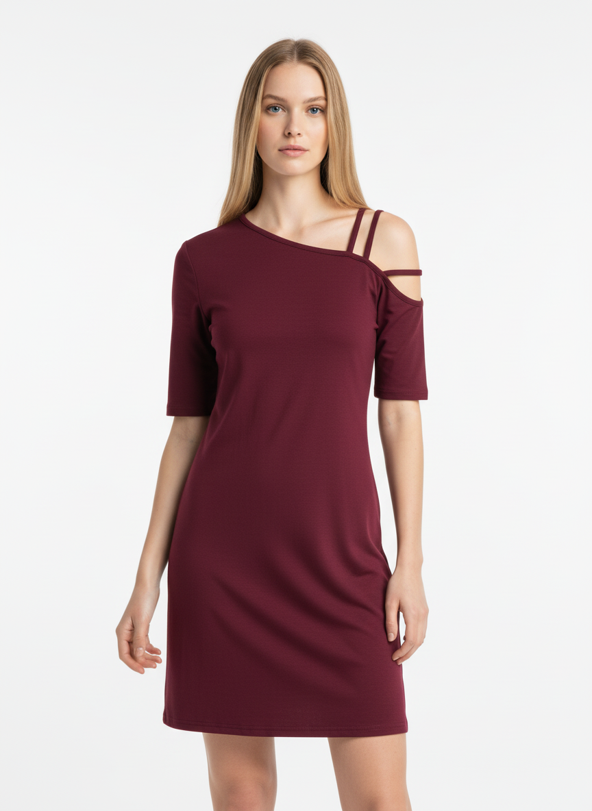 Asymmetrical Neck Half Sleeve Mini Dress