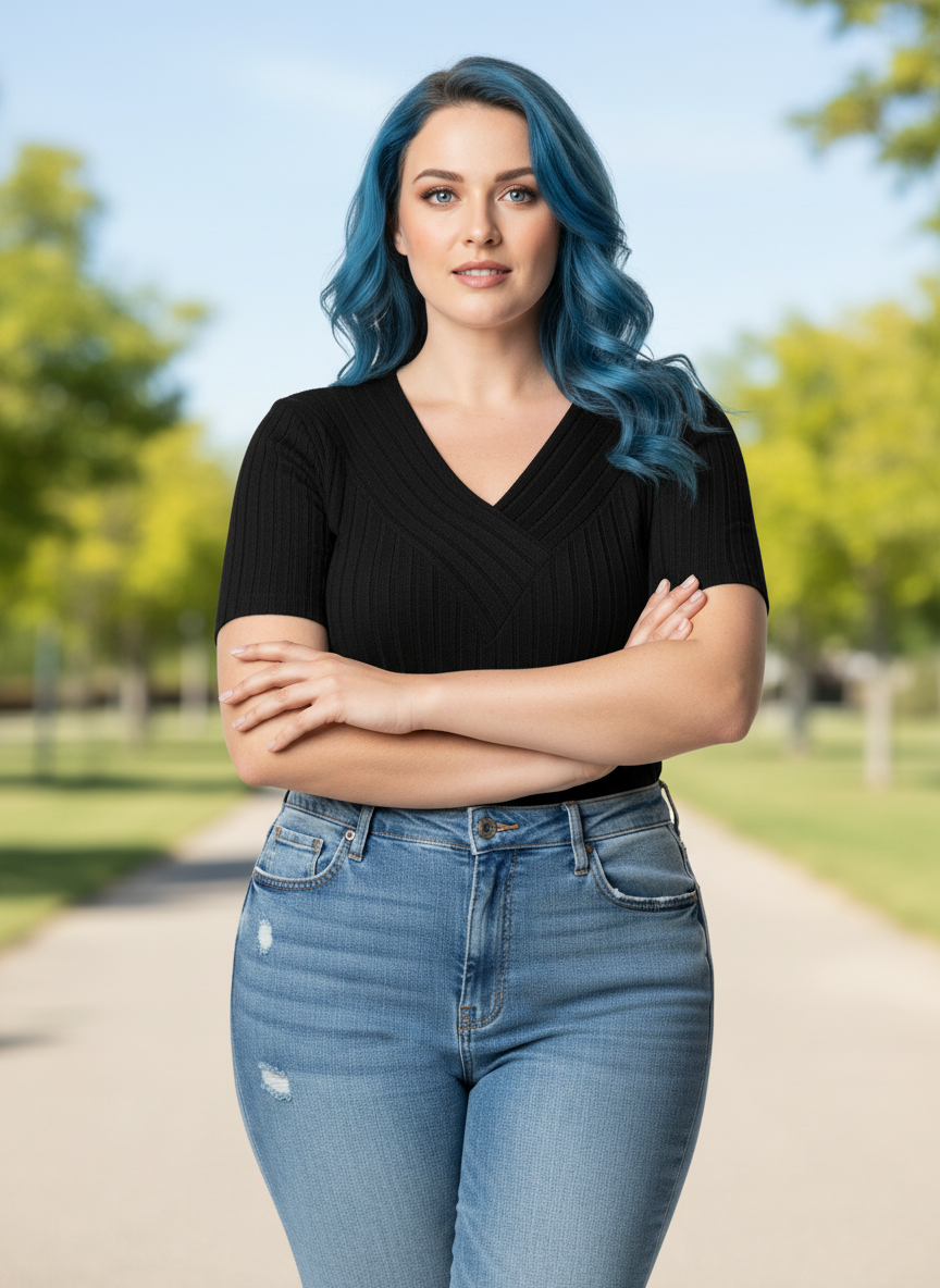 Plus Size V-Neck Short Sleeve Ribbed T-Shirt