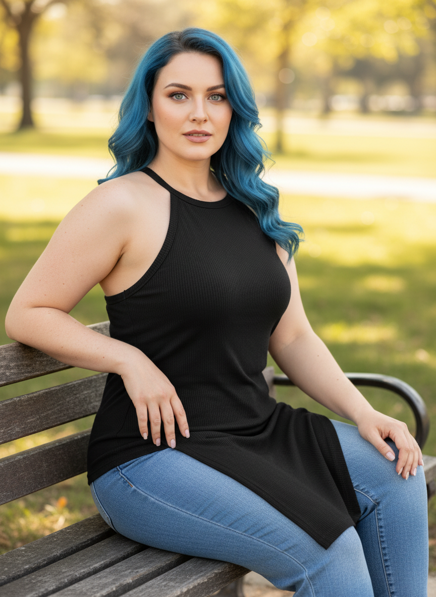 Plus Size Slit Round Neck Cami