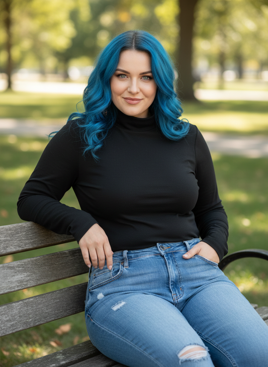 Plus Size Long Sleeve Fitted Turtleneck T-Shirt