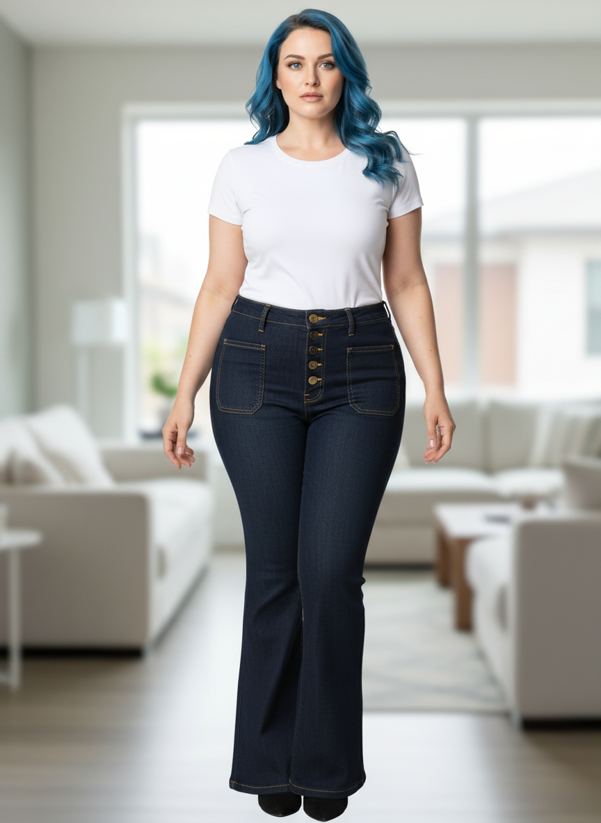Full Size High-Waisted Button-Fly Flare Jeans Plus Size