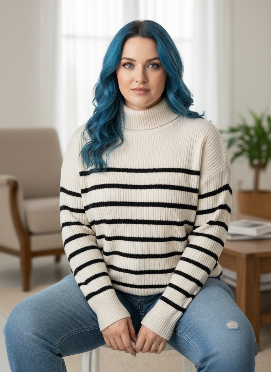 Full Size Striped Turtleneck Long Sleeve Sweater Plus Size