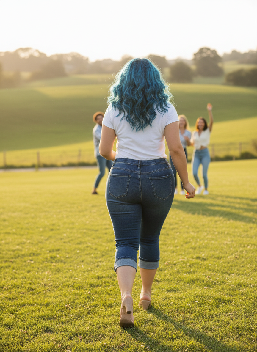 Plus Size Rolled Hem High Waist Denim Capri Jeans