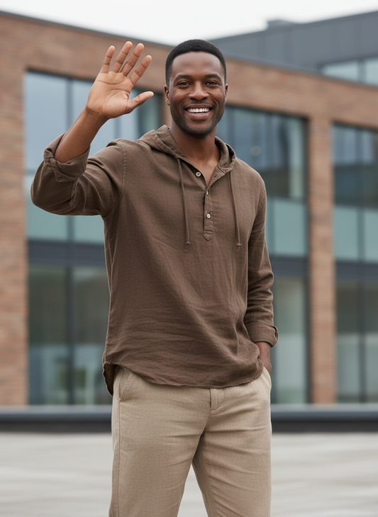 Men's Full Size Half Button Long Sleeve Hoodie