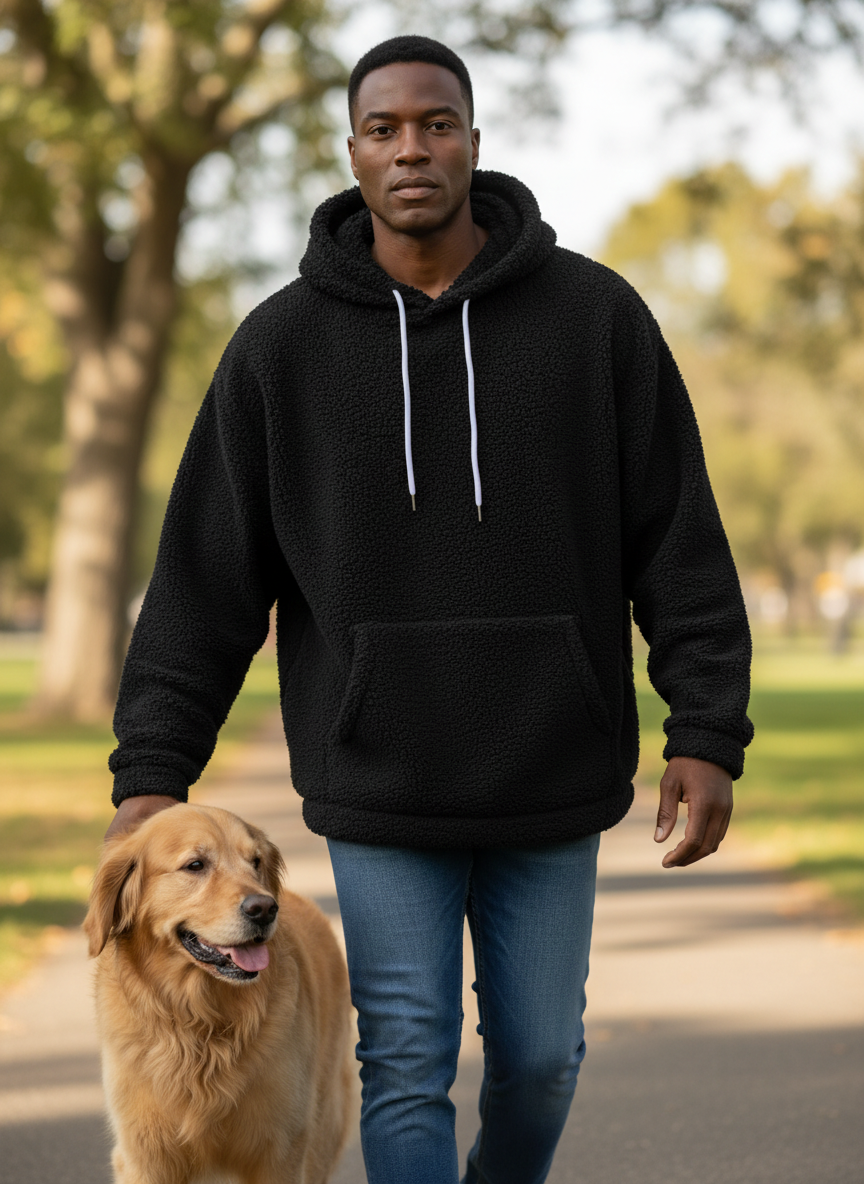 Men's Drawstring Long Sleeve Fleece Hoodie