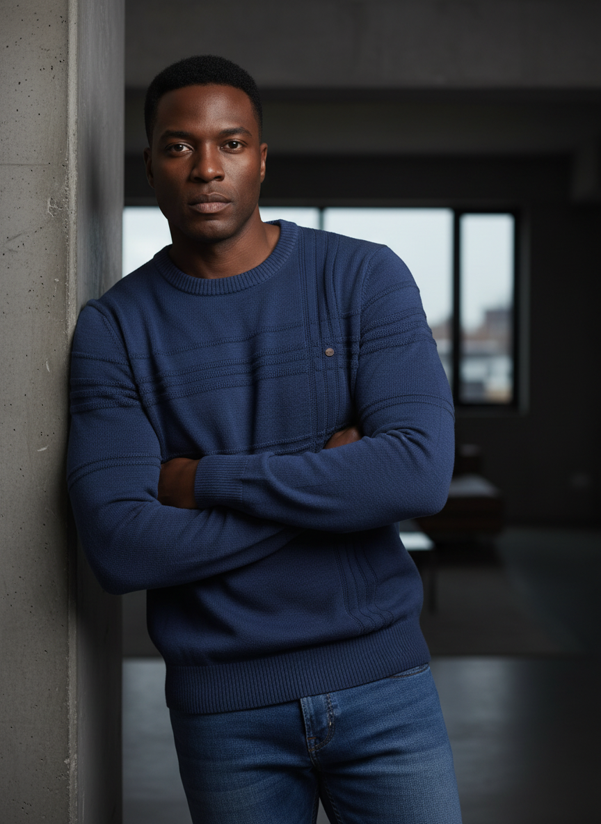 Men's Round Neck Striped Sweater