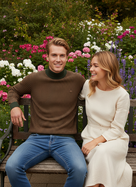 Men's Mock Neck Contrast Striped Sweater