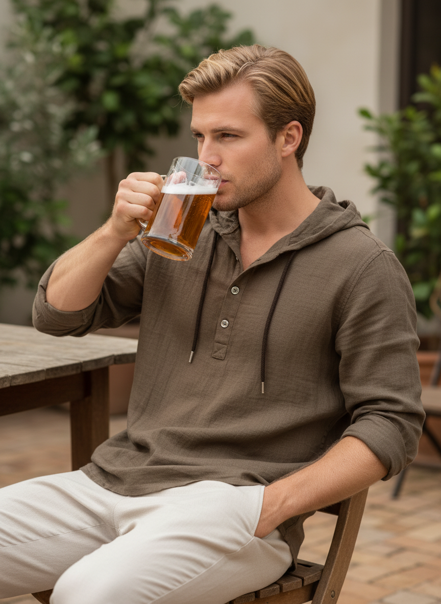 Men's Full Size Half Button Long Sleeve Hoodie