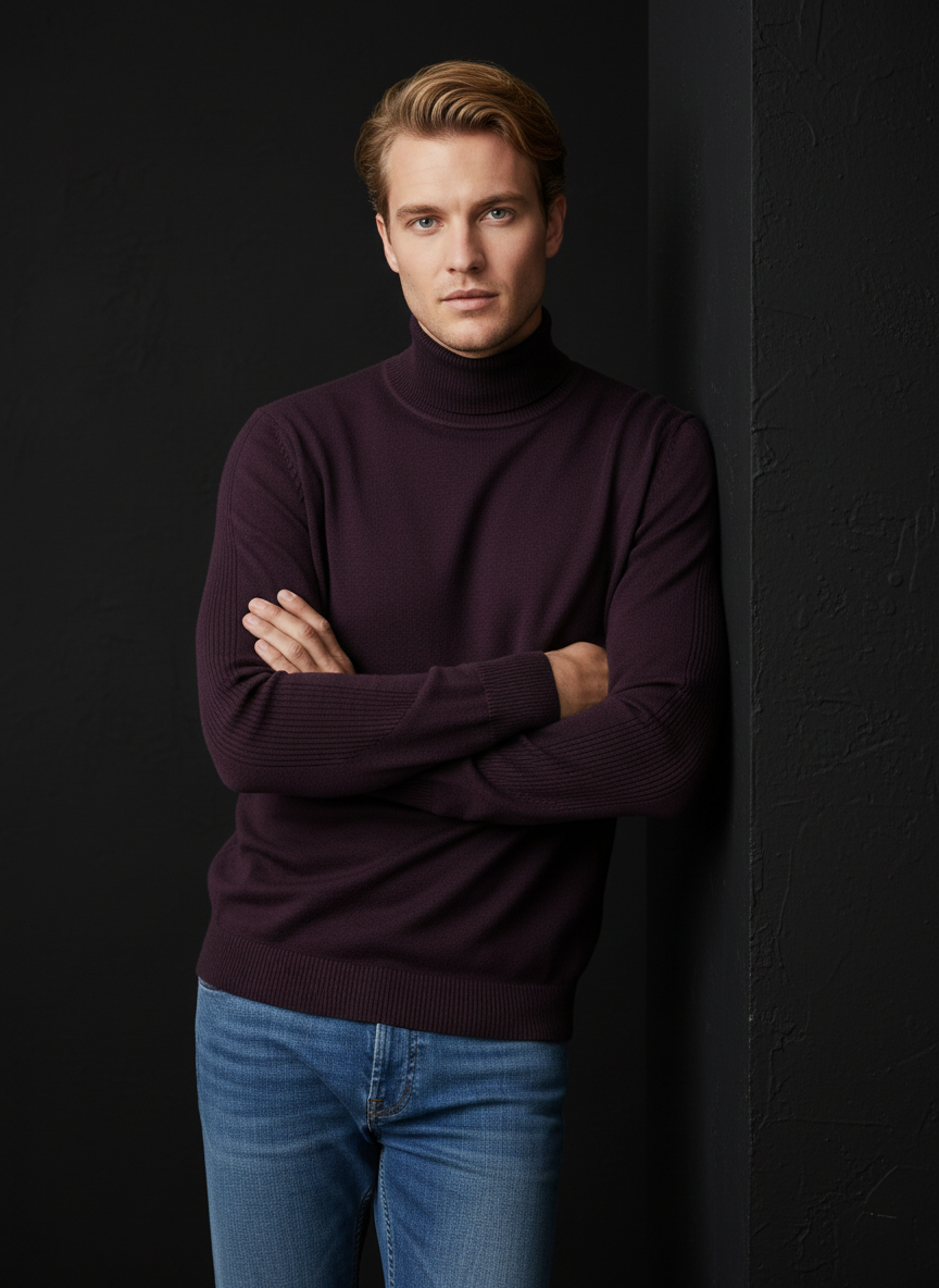 Men's Mock Neck Long Sleeve Sweater