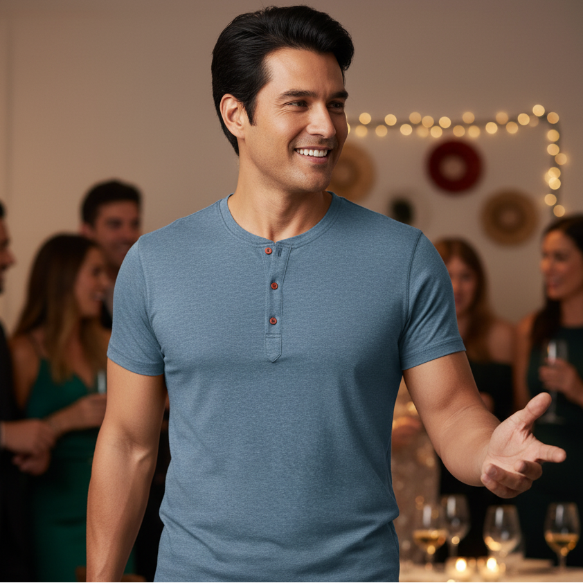 Men's Short Sleeve Henley Polo Shirt