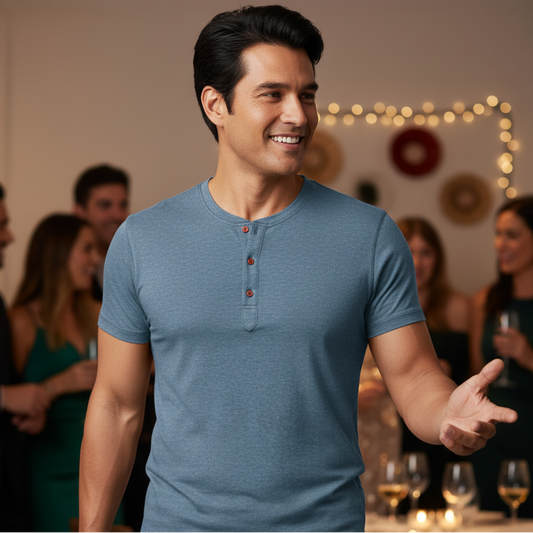 Men's Short Sleeve Henley Polo Shirt