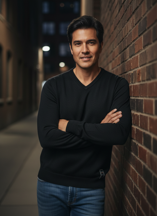 Men's Ribbed Hem V-Neck Long Sleeve Sweater