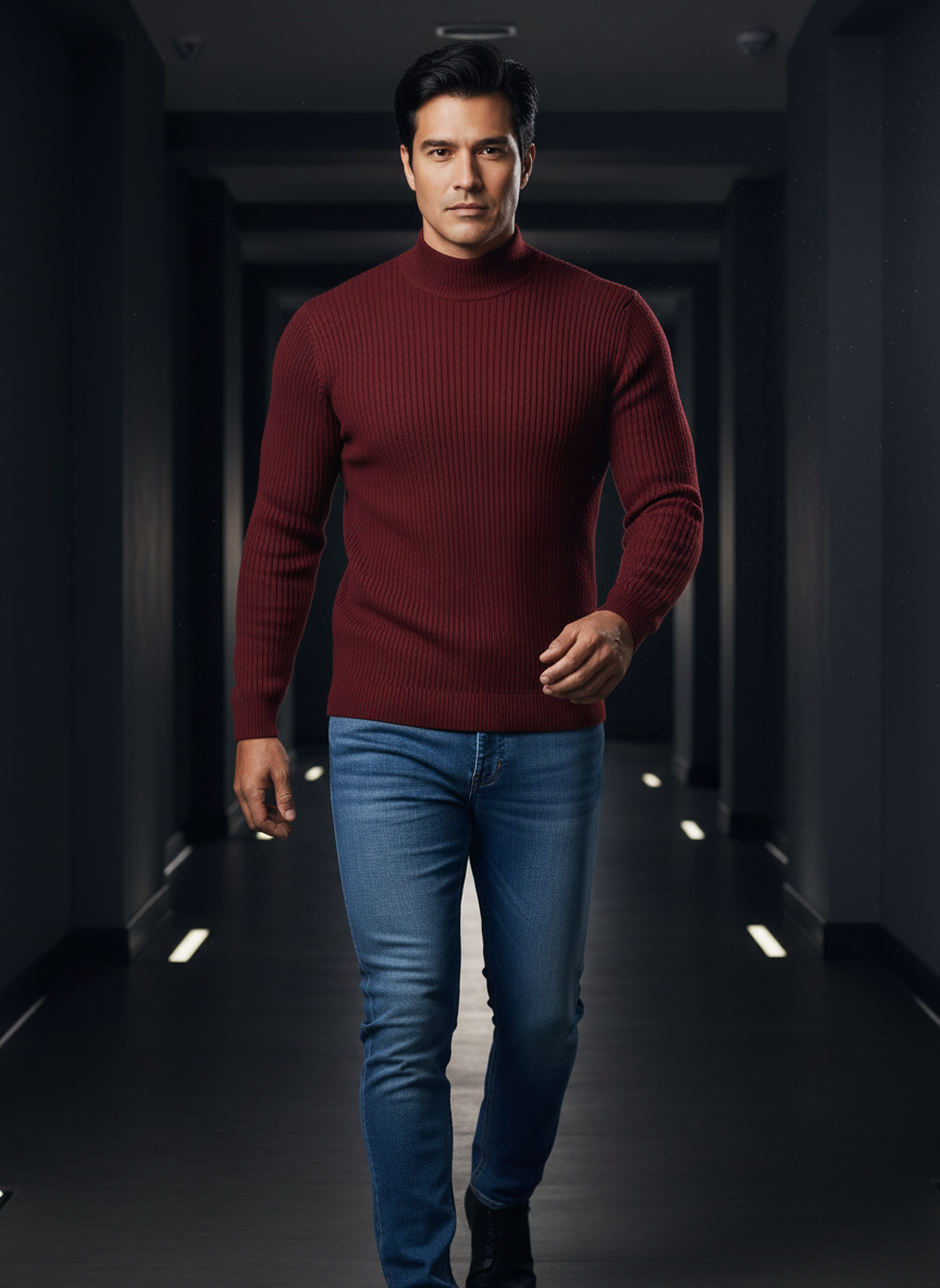 Men's Mock Neck Long Sleeve Sweater