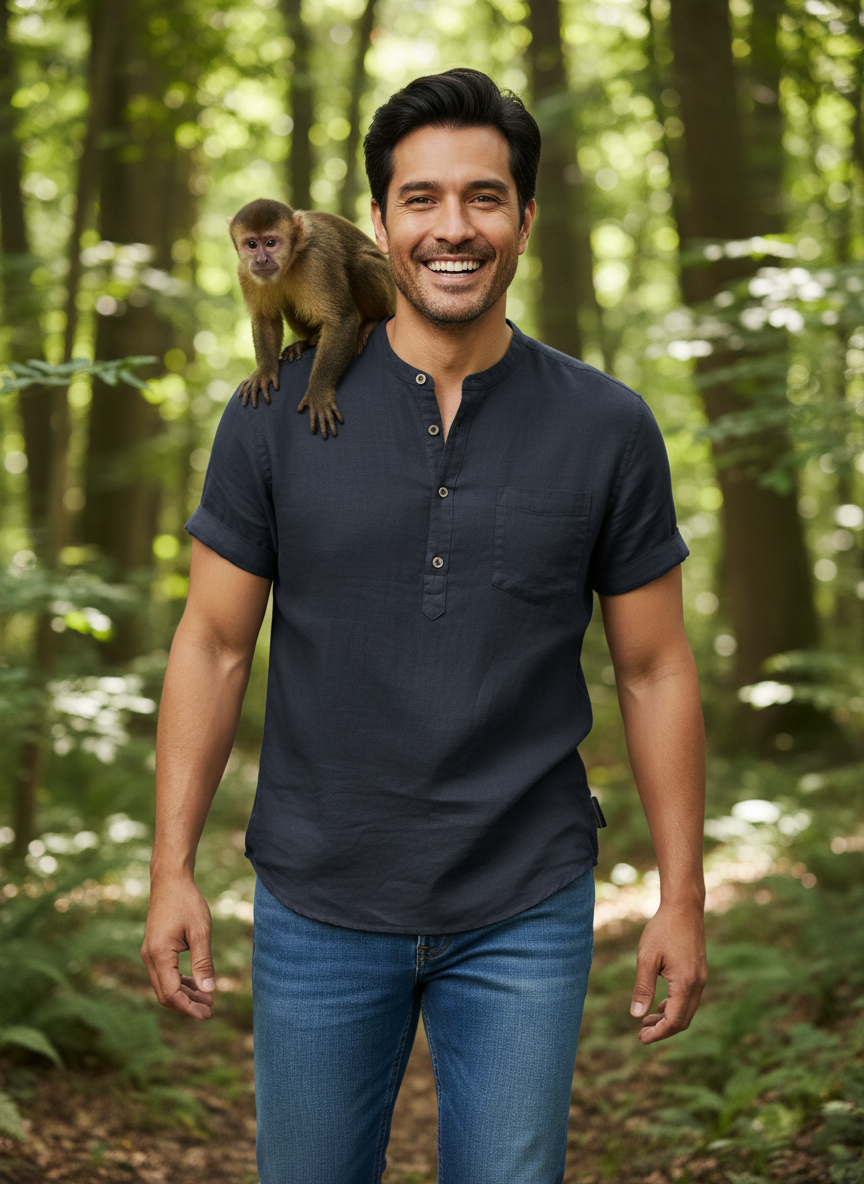 Men's Full Size Button Detail Short Sleeve Blouse Plus Size