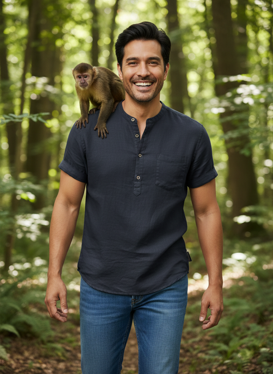 Men's Full Size Button Detail Short Sleeve Blouse Plus Size