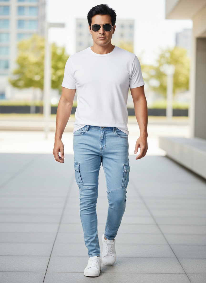 Men's Plus Size Skinny Cargo Jeans