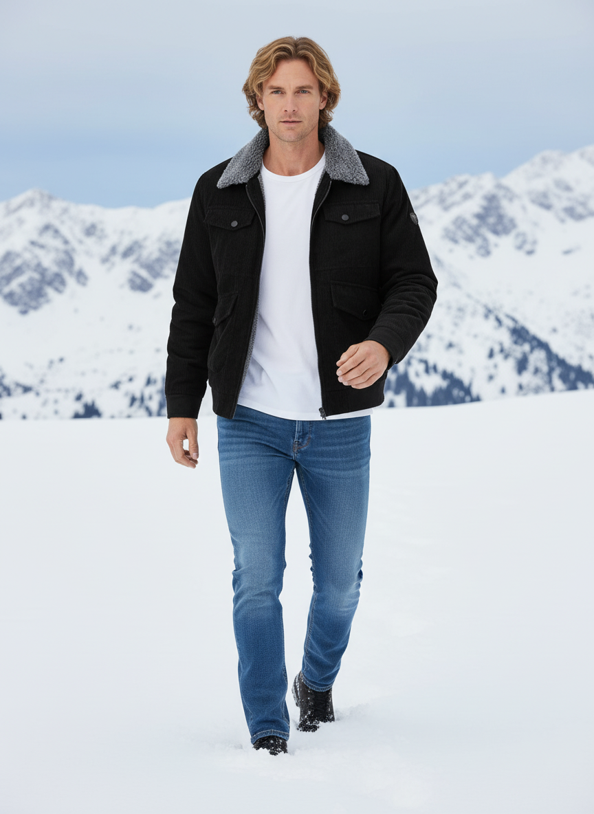 Men's Plus Size Corduroy Sherpa Lined Winter Coat