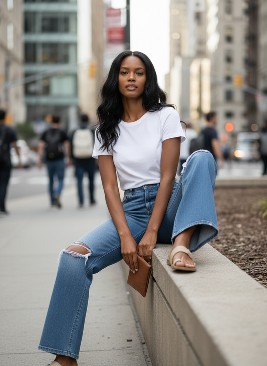 Distressed Straight Leg Jeans