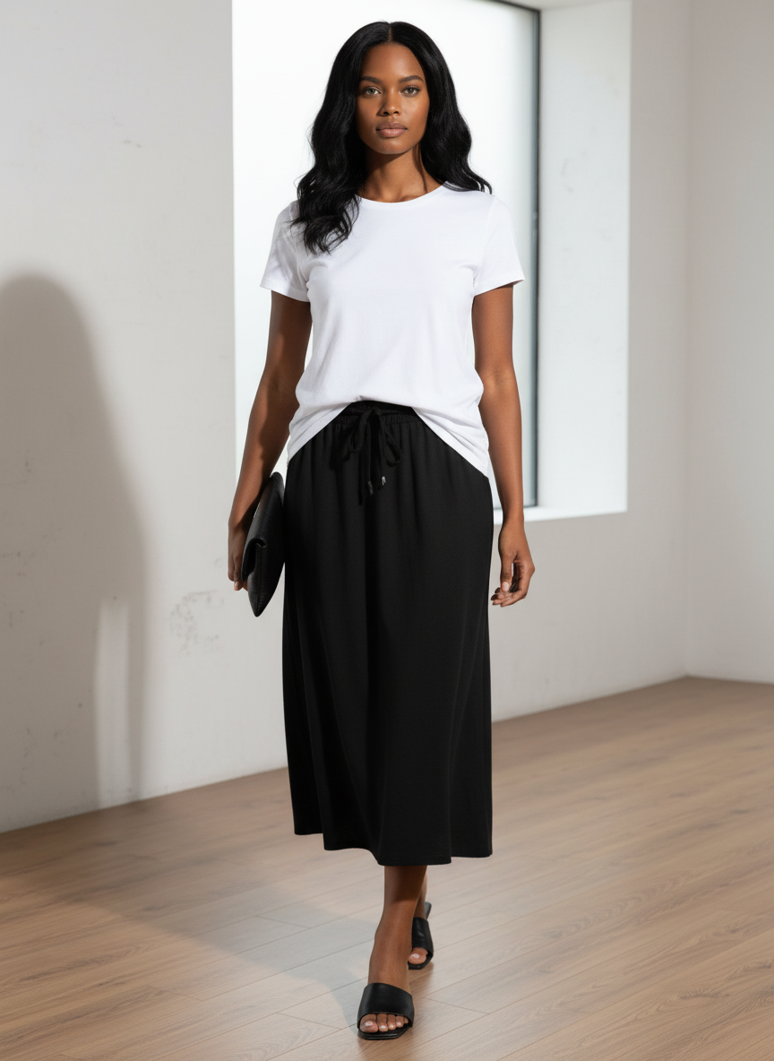 Slit Skirt with Drawstring Waist