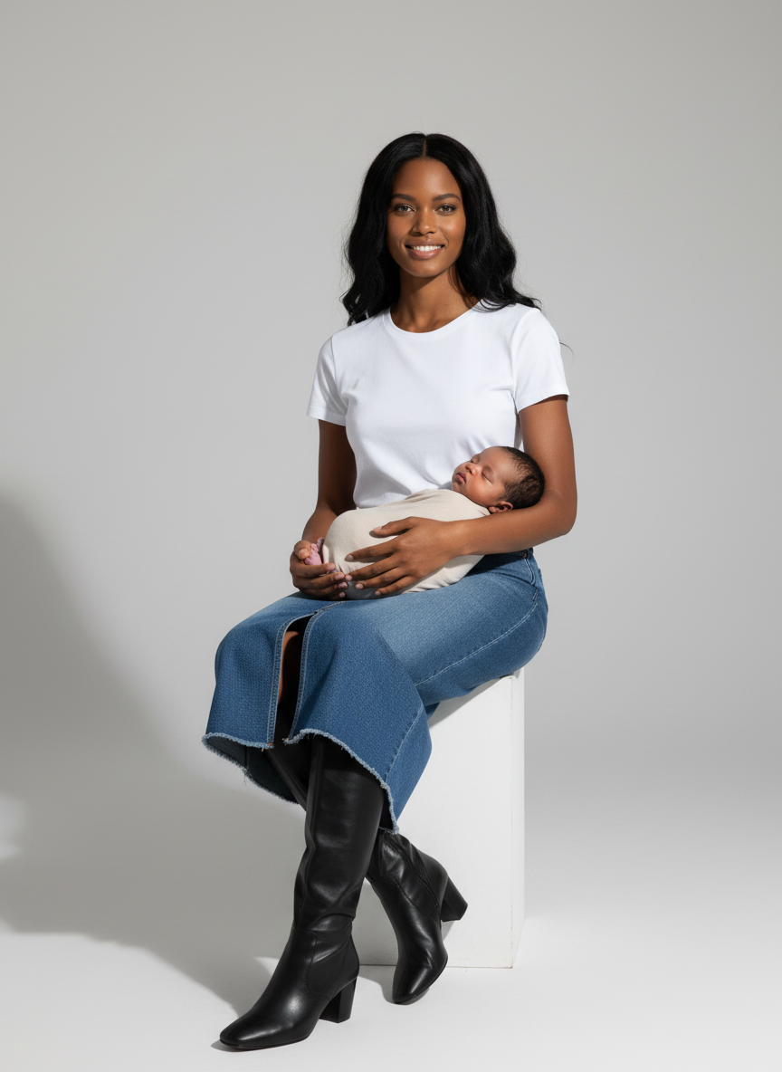 High-Waisted Slit Denim Skirt