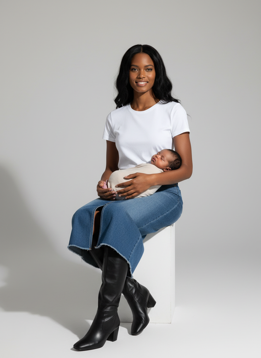 High-Waisted Slit Denim Skirt